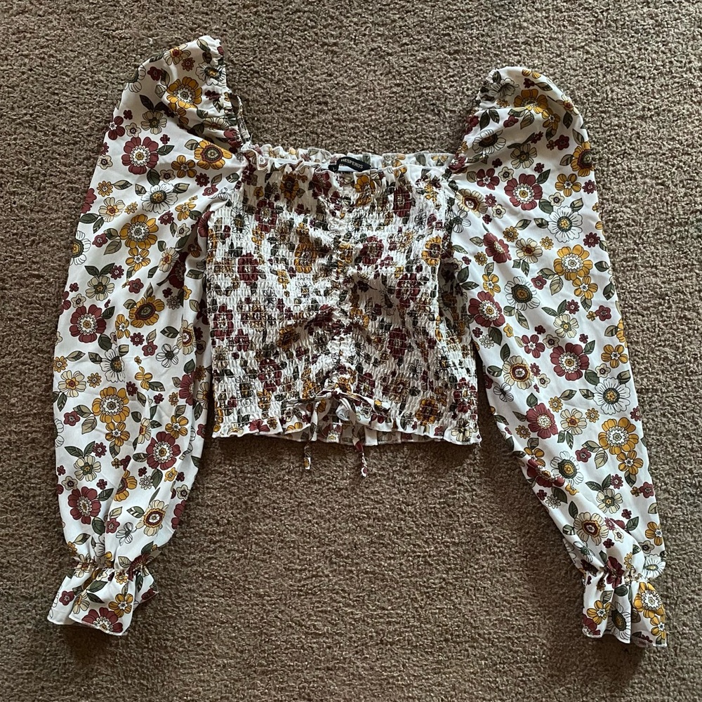 Floral Print Puff Sleeve Smocked Top - Women's Large - Hesperus - Fall